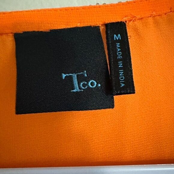 Tco. Long Sleeve V Neck Blouse Women's M Orange Sheer Lightweight Boho Beaded - Picture 3 of 4